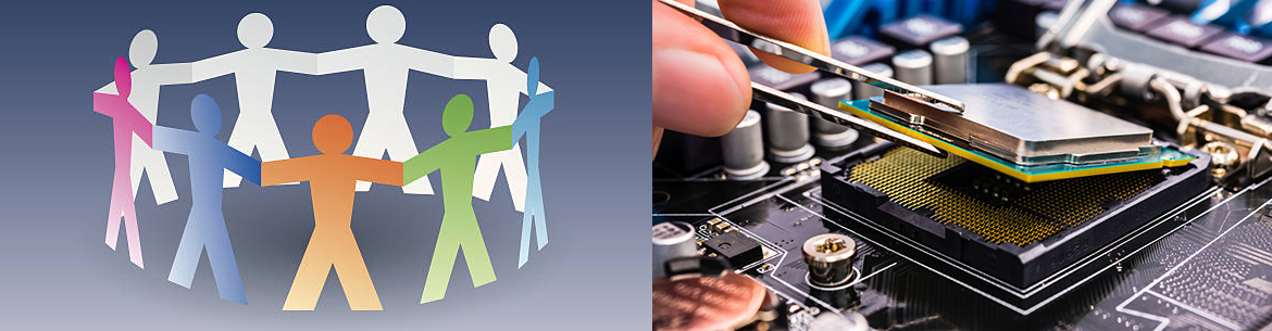 Tecnico che assembla un computer